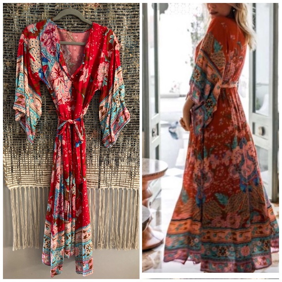 ❤️ BOHO RED FLORAL KAFTAN DRESS - Picture 9 of 17